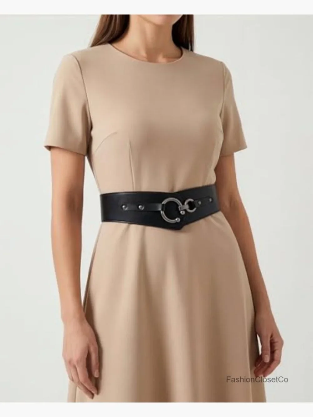Wide Elastic Stretch Retro Metal Interlock Buckle Belt